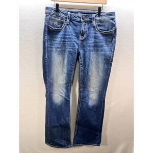 Vigoss Heritage Fit Bootcut Jeans Womens 14W Blue Denim Stretch Embellished 3190